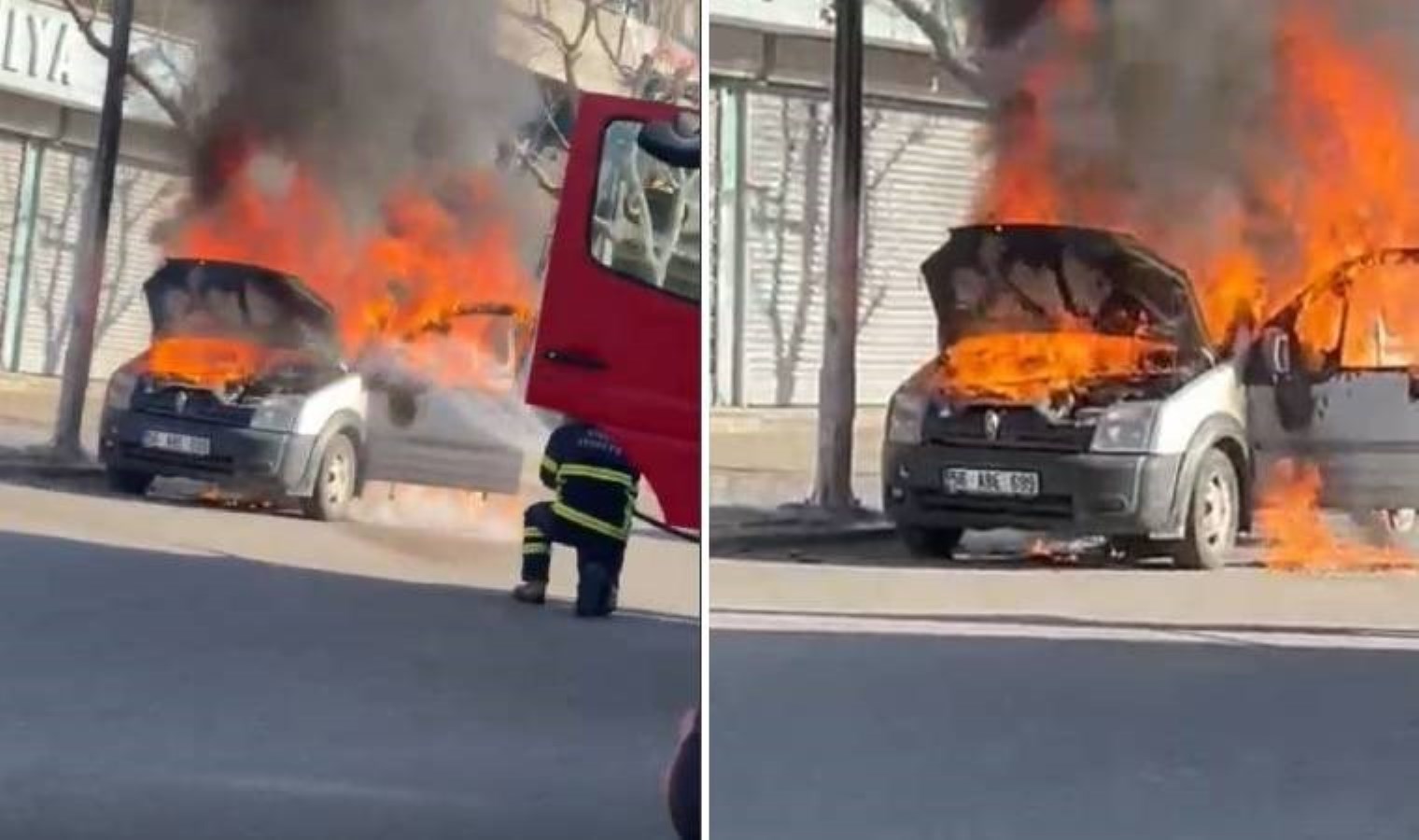 O anlar kamerada… Araç alev alev yandı!