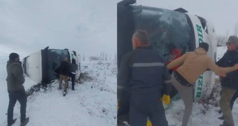 Son dakika… Kars’ta yolcu otobüsü devrildi: Çok sayıda yaralı var!