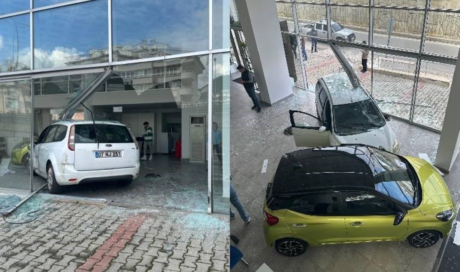 Antalya’da korku dolu anlar… Kamyonetle çarpışan araç iş yerine girdi!