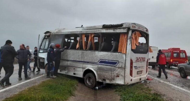 Balıkesir’de işçi servisi yoldan çıkıp devrildi: Çok sayıda yaralı var!