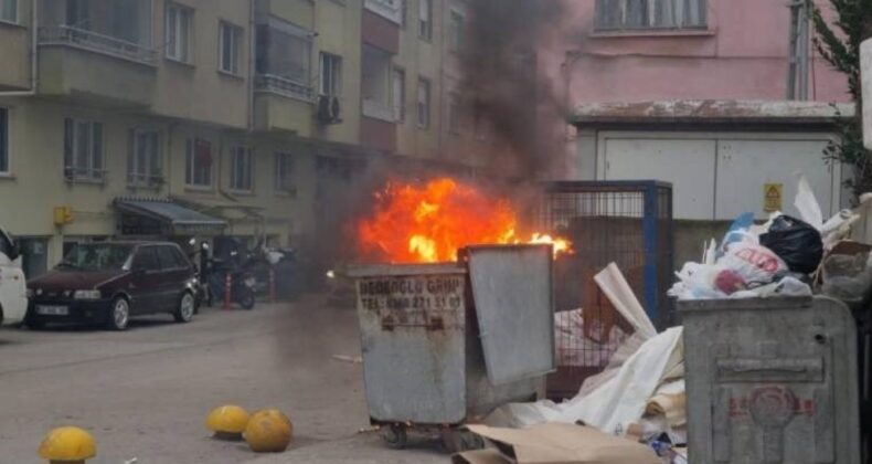 Çöp konteynerine dökülen soba külü yangın çıkardı