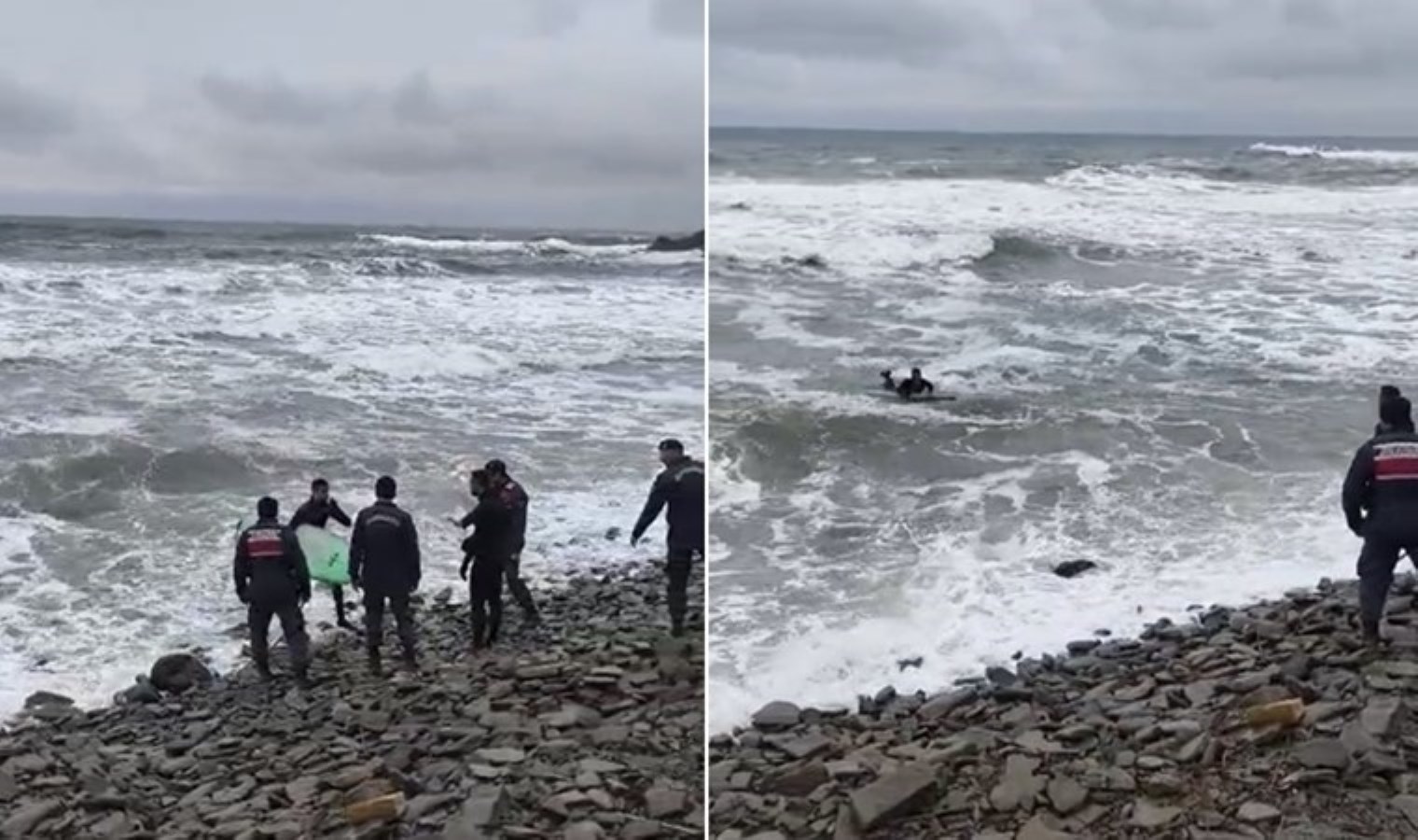 Dalgalı denizde sörf yaparken boğulma tehlikesi geçirdiler