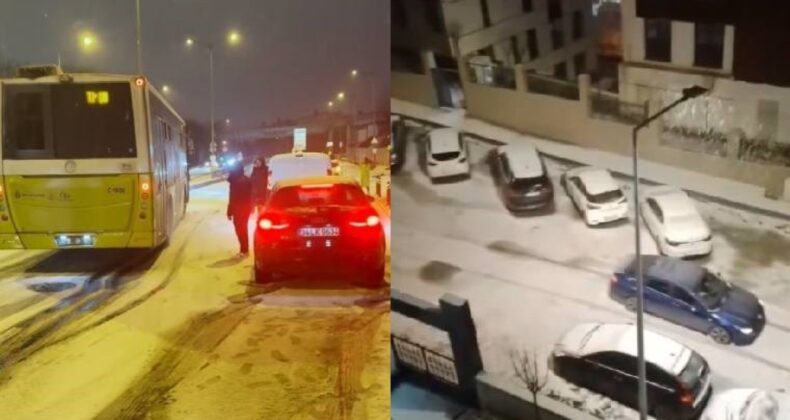 İstanbul’da kar yağışı… Otomobiller kaza yaptı, İETT otobüsü yolda kaldı!