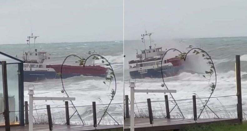 İstanbul’da panik anları: Kuru yük gemisi dev dalgalarla sürüklendi