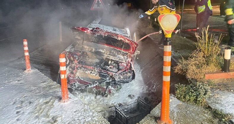 Tekirdağ’da korkunç kaza: Otomobil sürücüsü yanarak can verdi!