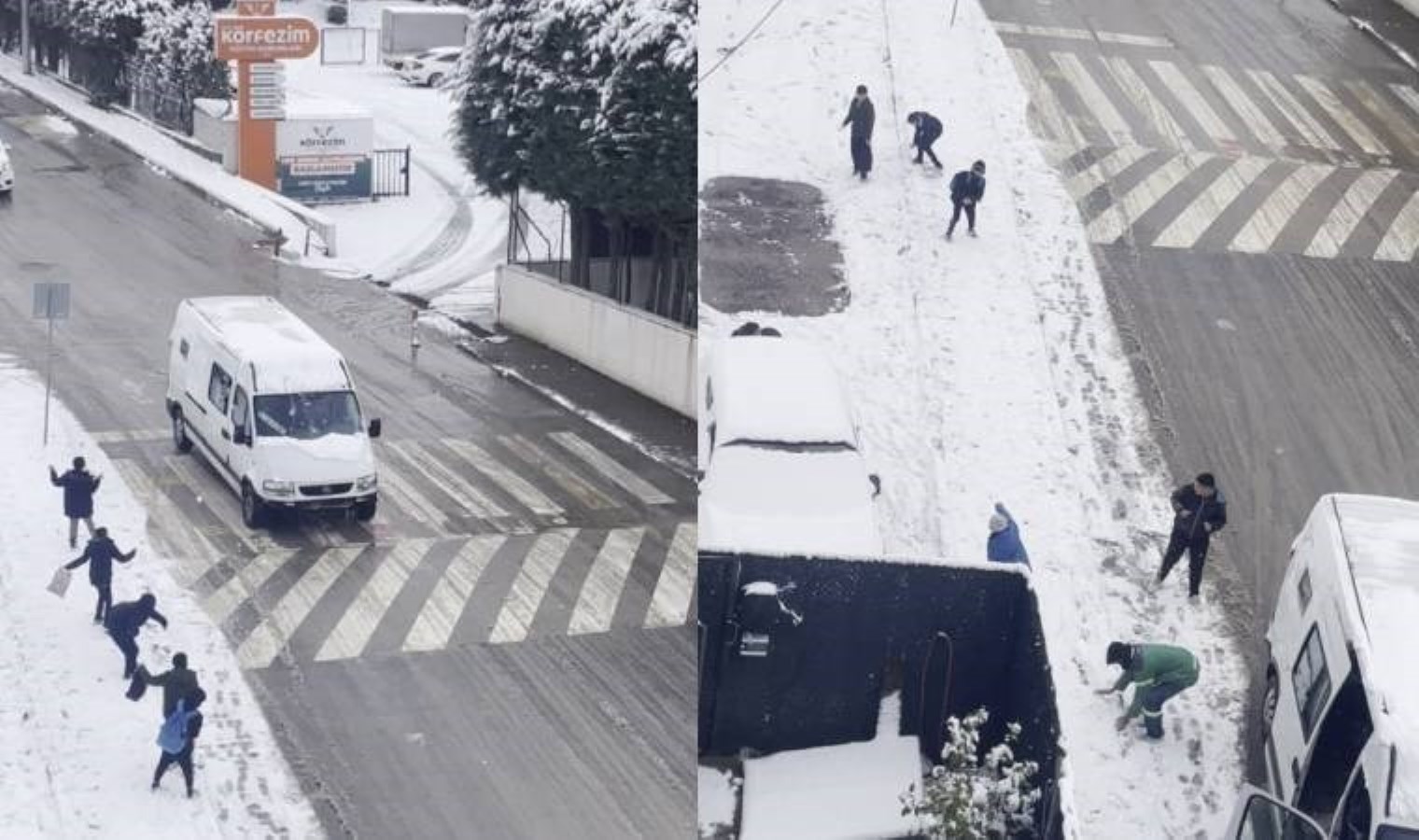 Afacanlar ve yetişkinlerin kar topu savaşı