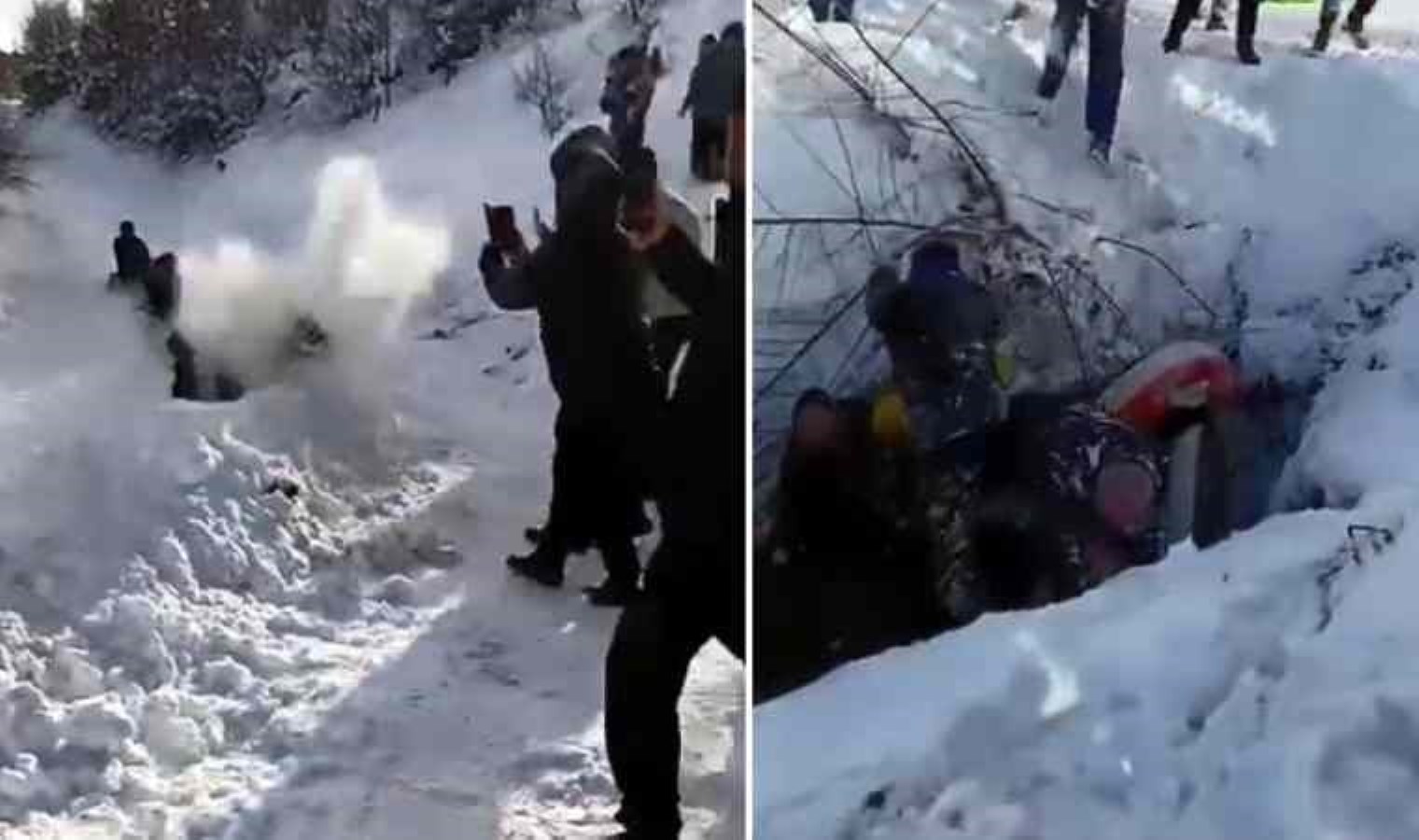 Anbean kaydedildi… Şambrelle kayarken çukura uçtular