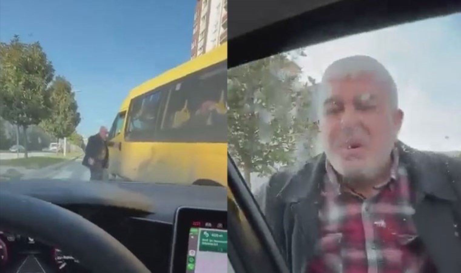 Başakşehir’de trafikte dehşet anları! Minibüsçü, kadın sürücünün önünü kesip camına tükürdü