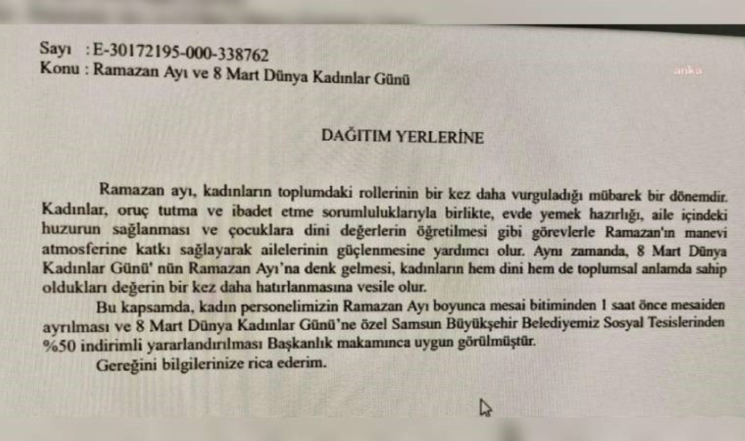 Belediye ramazan ayında kadın personelin işten çıkış saatini bir saat erkene çekti ama: İbadet koşulu getirildi