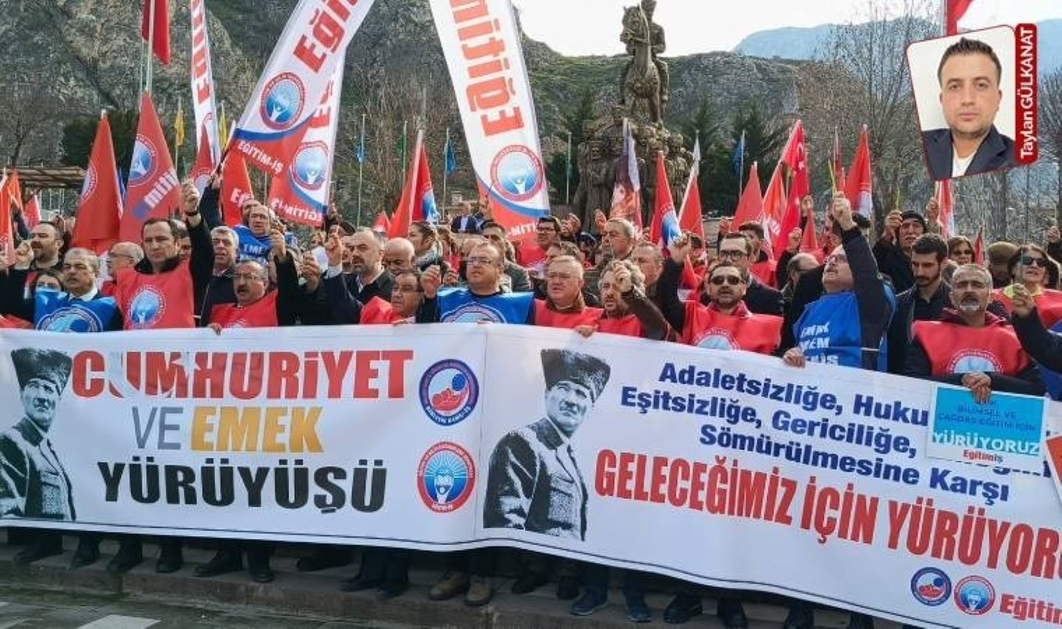 Eğitim emekçileri kalemlerini Amasya’da kaldırdı: ‘Zayıflatmaya çalışanlara karşı Cumhuriyet’i ilelebet yaşatacağız’