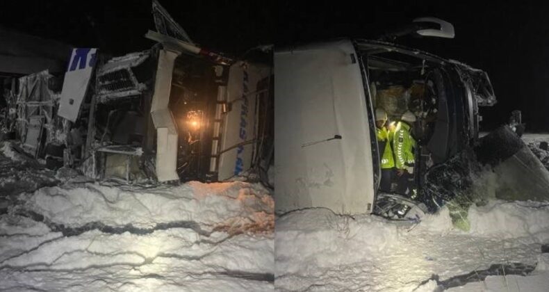 Erzurum’da yolcu otobüsü devrildi… Çok sayıda yaralı var!