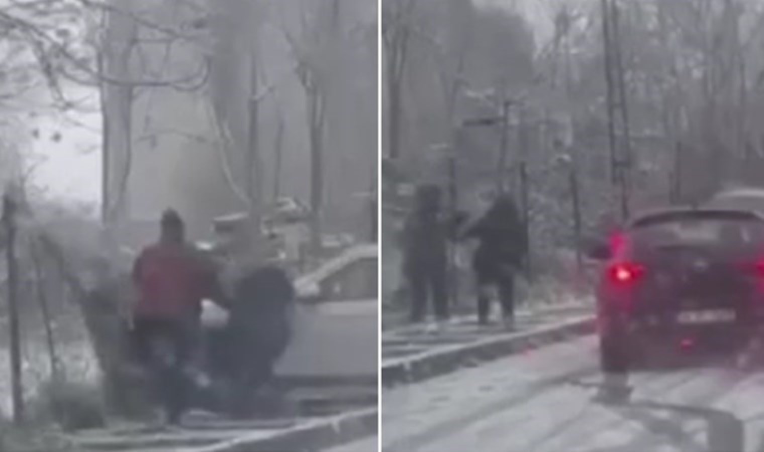 Feci kaza kamerada: Kayan otomobil 2 öğretmene çarptı