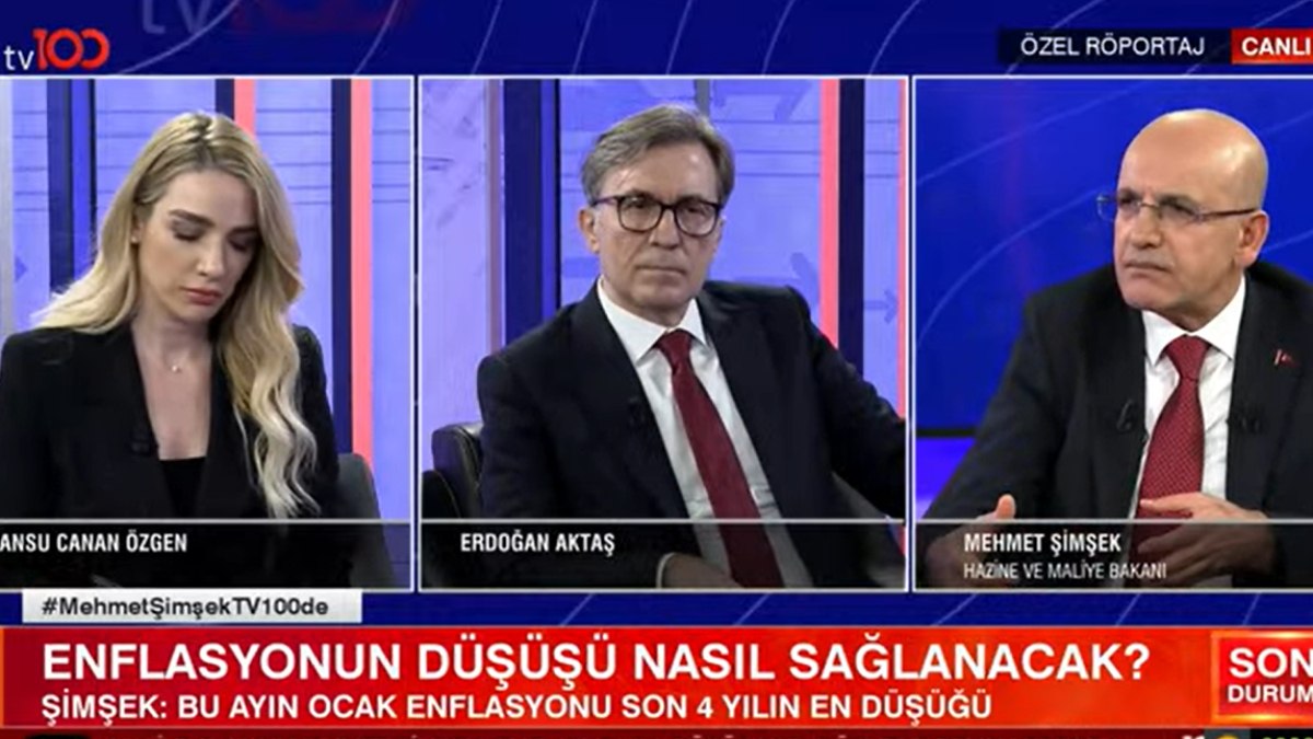 Hazine ve Maliye Bakanı Mehmet Şimşek’ten tv100 canlı yayınında enflasyon yorumu