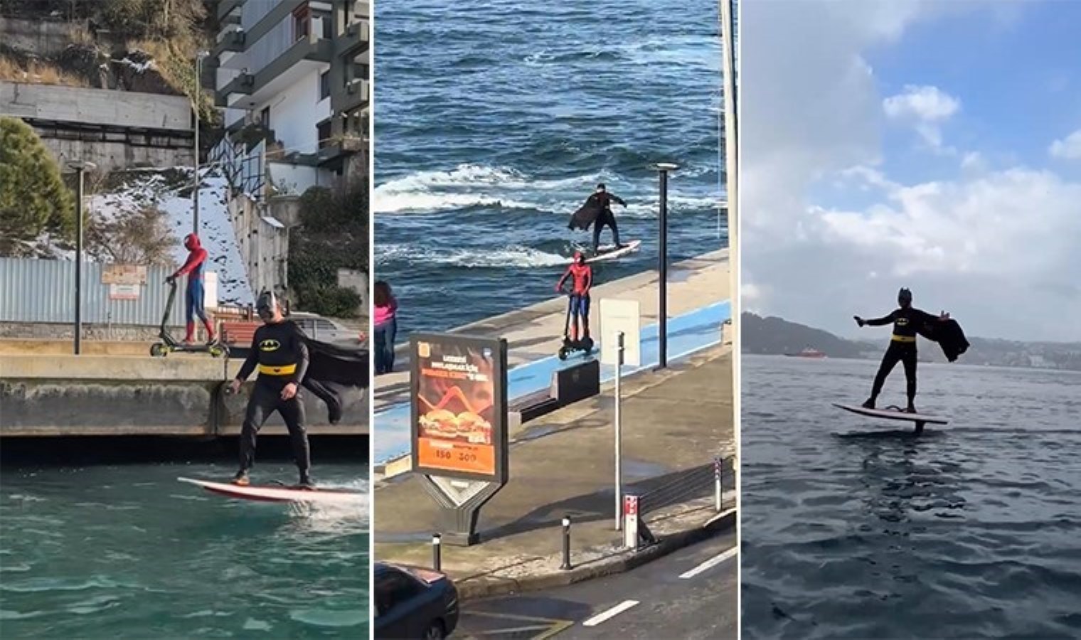 İstanbul Boğazı’nda sörf yapan Batman ile skuter kullanan Spider Man o anları anlattı: ‘Bilseydik daha önce çekerdik’