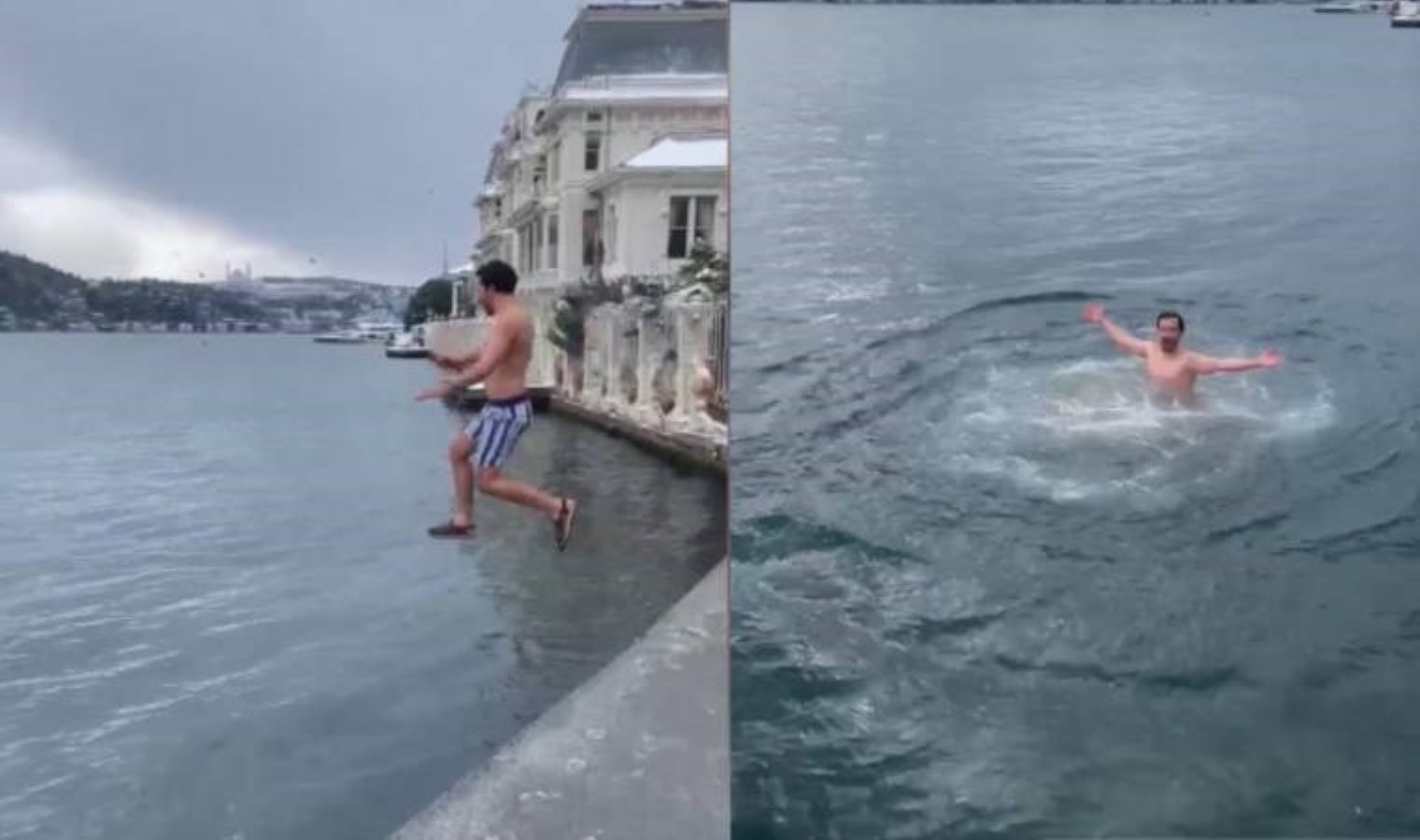 İstanbul’da soğuk havaya aldırmadan boğazda denize girdiler