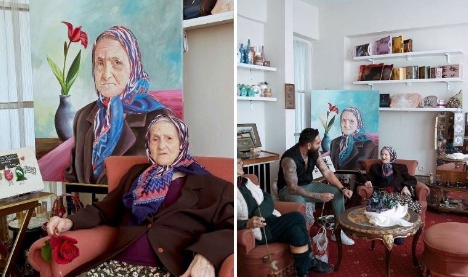Kadınlar Günü’nde ziyaret ettiği huzurevinin en yaşlısını resmetti