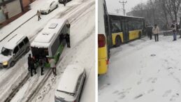 Kar yağışı İstanbul’u vurdu! Başakşehir’de yolda kayan İETT otobüsü kaza yaptı