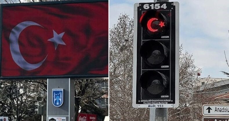 Öcalan’ın çağrısı sırasında… Ankara’da trafik ışıkları Türk bayrağına büründü!