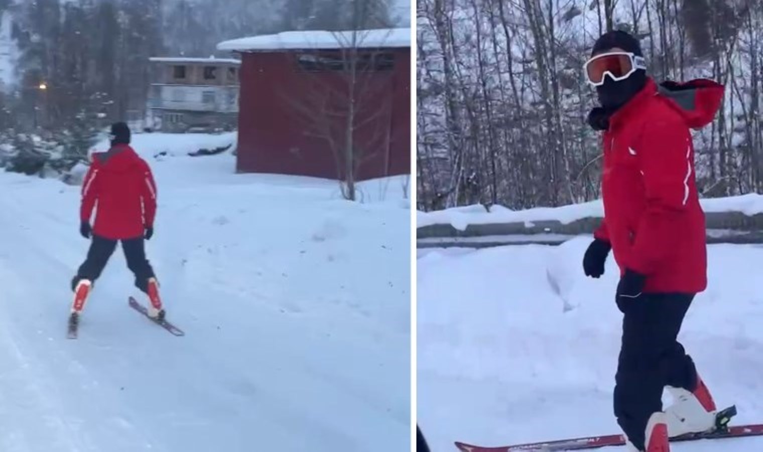 Rize’de film gibi anlar: Market alışverişine kayakla gitti