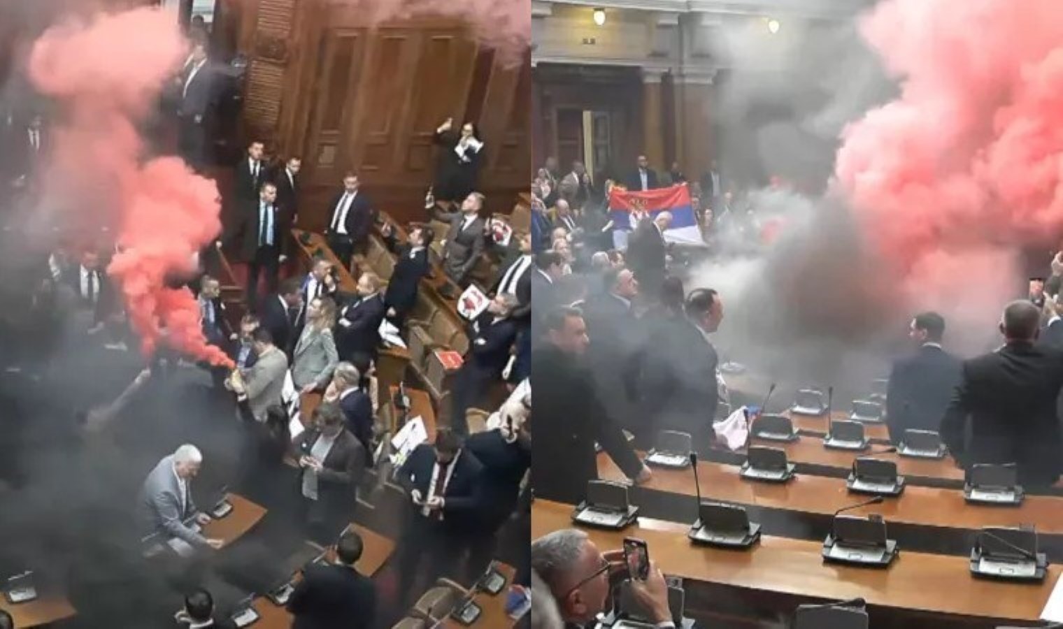 Sırbistan Parlamentosu savaş alanına döndü: Sis bombası ve yumruklar havada uçuştu