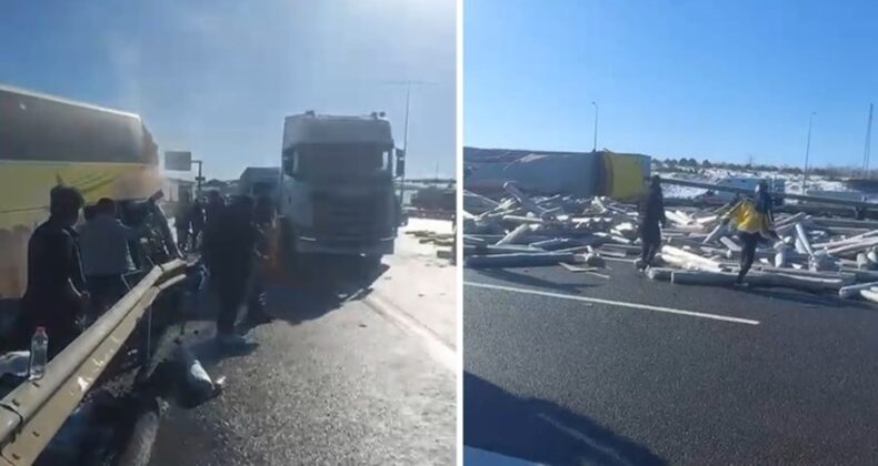 Son dakika… Kuzey Marmara Otoyolu’nu kilitleyen kaza! TIR ile yolcu otobüsü çarpıştı