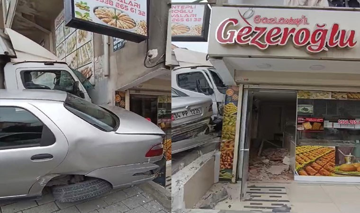 Sultangazi’de freni boşalan kamyon baklavacıya girdi