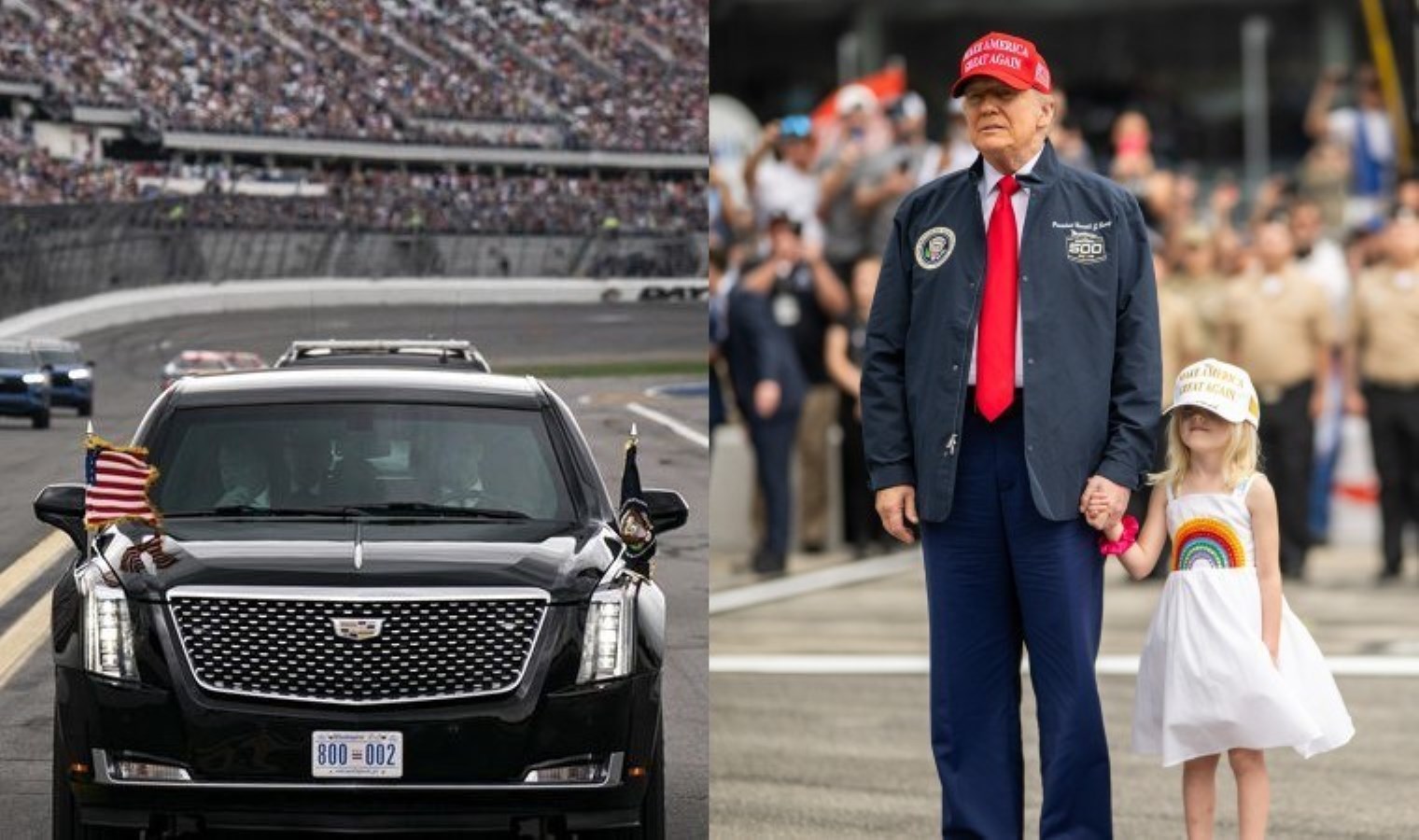 Trump, ‘Daytona 500’e damga vurdu: Pistte makam aracıyla şov yaptı