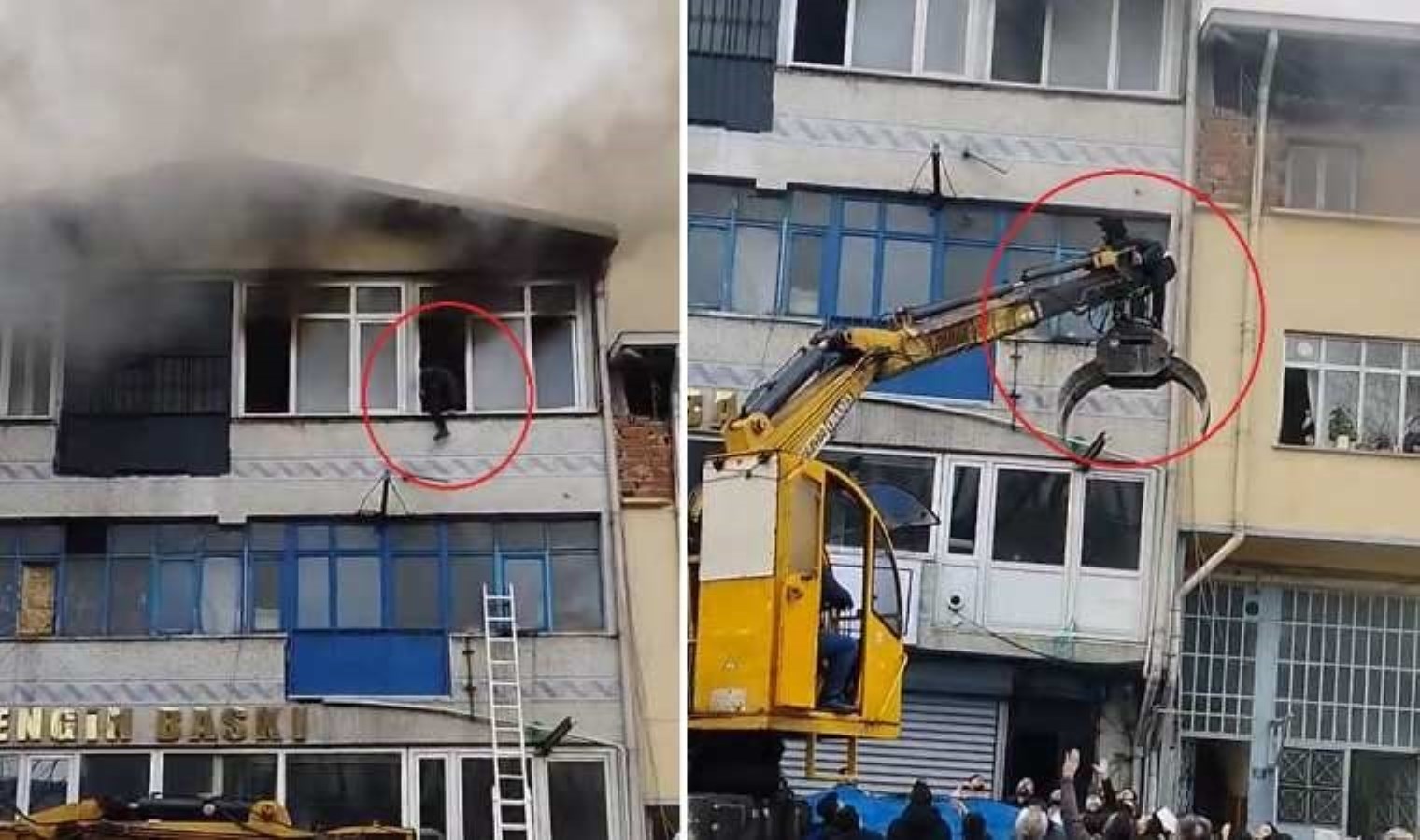 Yangında mahsur kaldı: Pencereden vinç ile kurtarıldı