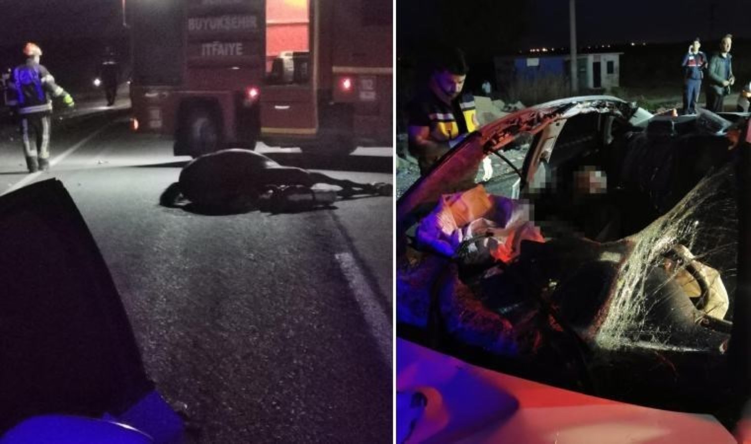 Başıboş ata çarpan otomobil takla atarak hurdaya döndü: 1 ölü 1 yaralı