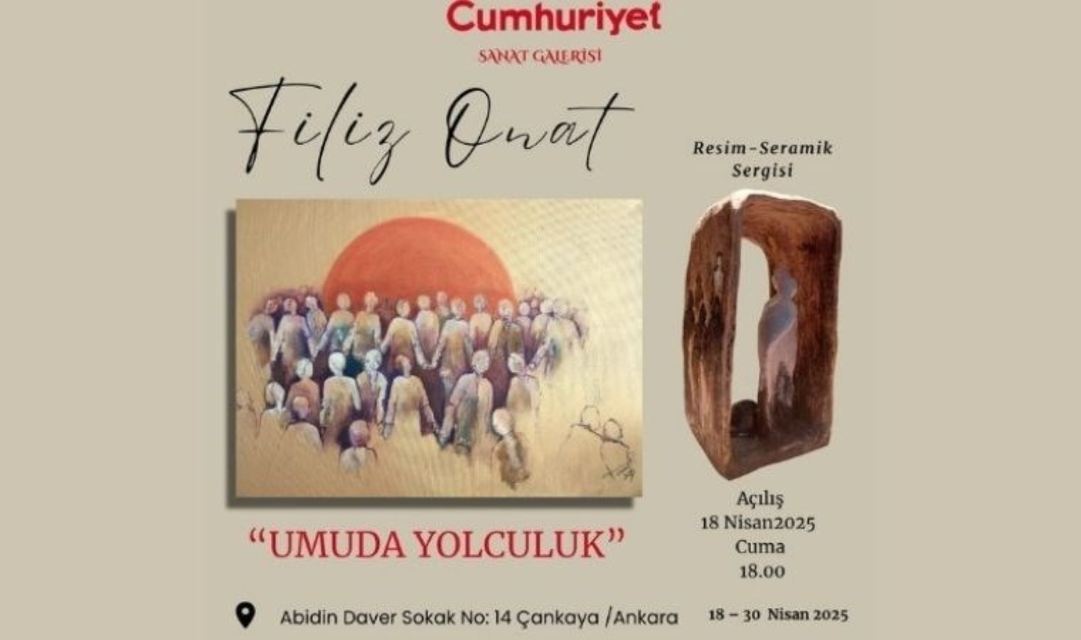 Cumhuriyet Sanat Galerisi’nde “Umuda Yolculuk”: Filiz Onat’tan resim ve seramik sergisi