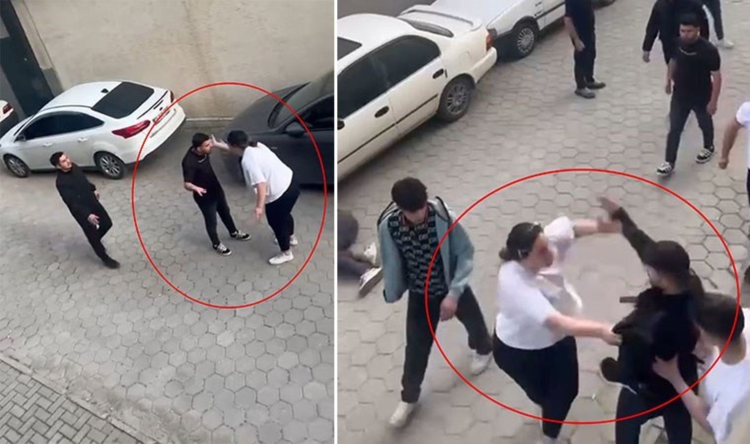 Sokakta darbedilen kişiyi gören genç kızın saldırganlara tepkisi kamerada