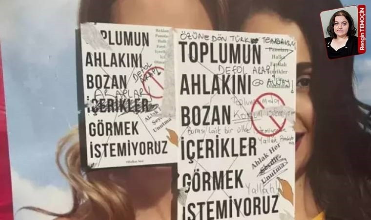 Gülümseyen kadınların yer aldığı reklam afişi gericiler tarafından sansürlendi: ‘Kadın düşmanı politika’