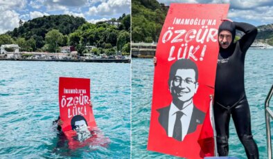 Adalar Belediye Başkanı Akpolat’tan denizin altında ‘İmamoğlu’na Özgürlük’ eylemi
