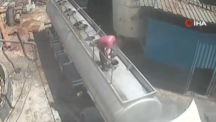 Ağzında sigara ile açtığı tanker kapağı bomba gibi patladı: O anlar kamerada