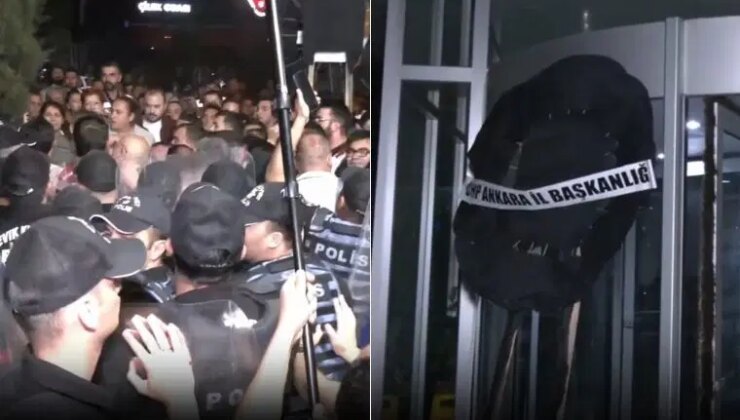 CHP’li gençler ile polis arasında gerginlik: Akit TV önüne siyah çelenk bırakıldı!