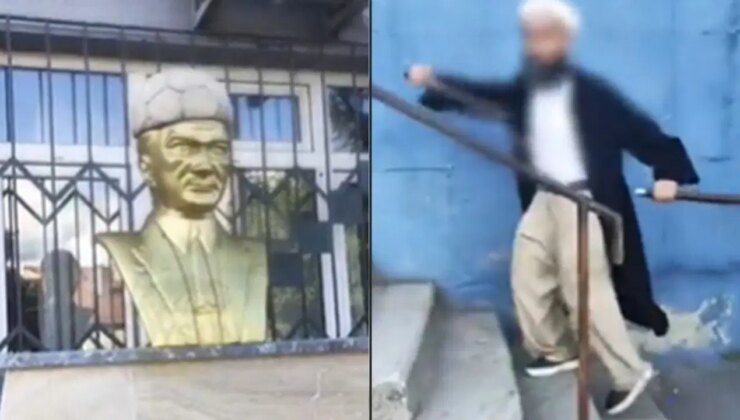 Cübbeli, sarıklı şahıs Atatürk büstüne saldırdı: ‘2-3 sene sonra bu heykellerini balyozla kıracağız’
