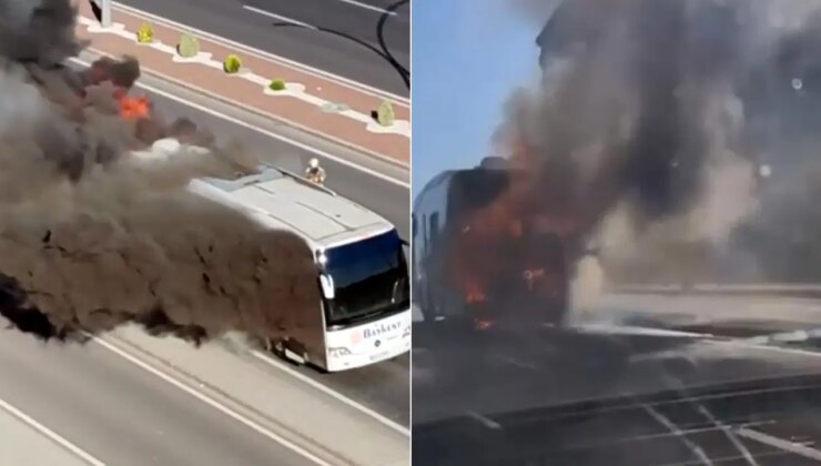 Faciadan dönüldü: Öğrenci taşıyan otobüs alev alev yandı