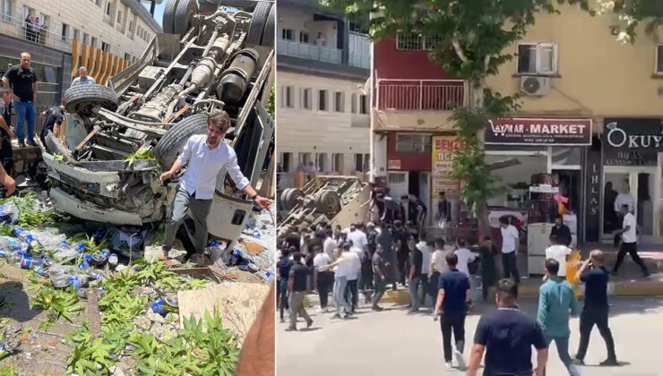 Freni boşalan kamyonet, taksi ve kaldırıma çarpıp takla attı: Yaralılar var!