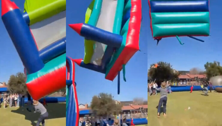 Güney Afrika’da şişme oyun alanı şiddetli rüzgar nedeniyle uçtu