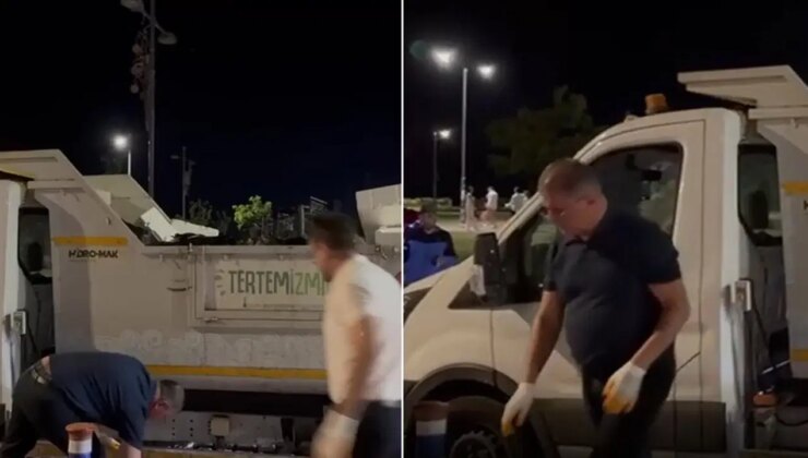 İşçiler grevde: İzmir’de Büyükşehir Belediye Başkanı Cemil Tugay Kordon’da çöp topladı