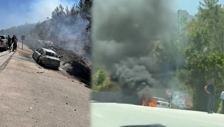 İstinat duvarına çarpan otomobil alev aldı: 1 ölü, 2 yaralı