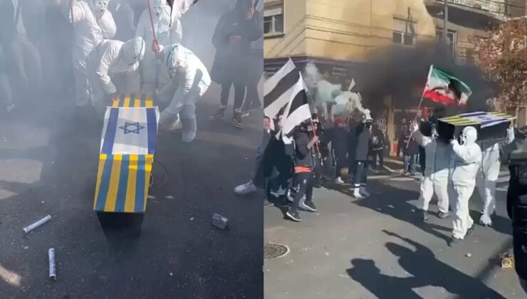 Maç öncesi İsrail bayrağıyla tabutlu protesto