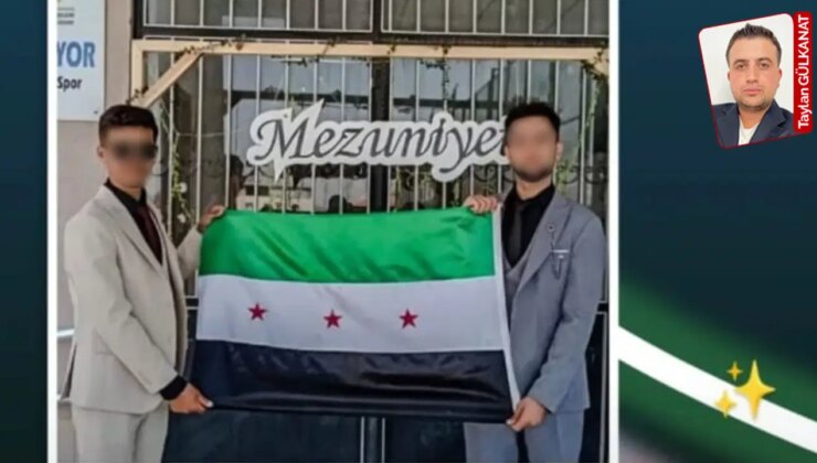 Mezuniyet töreninde bozkurt işareti yapıldı, Suriye bayrağı açıldı