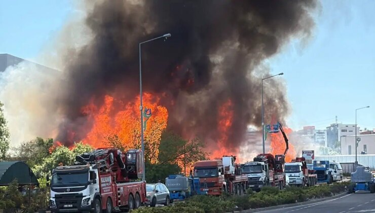 Palet fabrikasında büyük yangın! Dumanlar gökyüzünü sardı