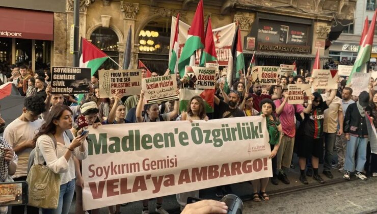 Taksim’de Gazze için eylem: ‘Madleen’e özgürlük, VELA’ya ambargo!’