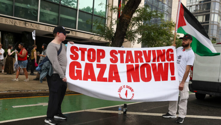 BM Genel Merkezi önünde Gazze protestosu gerçekleştirildi