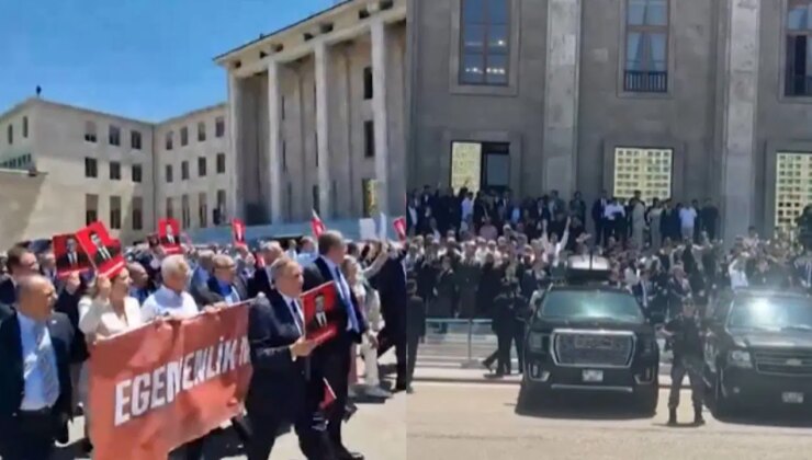 CHP’li vekillerden Adalet Bakanlığı’na yürüyüş: AKP’lilerden ‘Erdoğan’ sloganıyla karşılık!