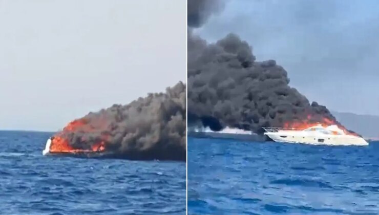 Milyon dolarlık yat tamamen yanarak battı
