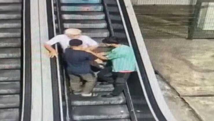 Taksim’de gasp anları: Yürüyen merdivende sıkıştırıp boğazını sıktılar!