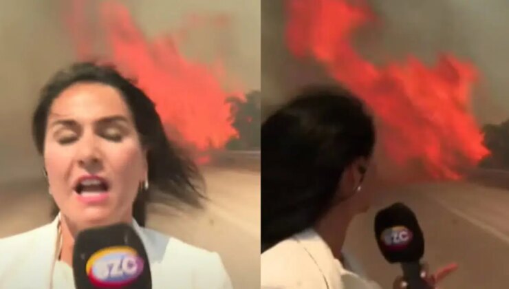 Yangın, İzmir-Çeşme otoyoluna sıçradı: Sözcü TV muhabiri alevlerin ortasında kaldı!